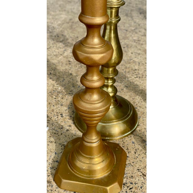 Mid 19th Century Two Pr Brass Bell Metal 19th C Georgian Candlesticks Holders 10 3/4" Beehive 12" For Sale - Image 5 of 11