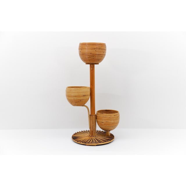 Italian Bamboo and Rattan Plant Holder, 1950s For Sale - Image 4 of 10