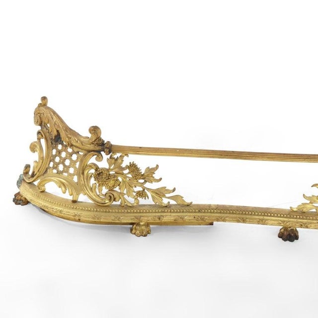 Oversized Antique French Louis XVI Gilt Bronze Fireplace Fender 19thC For Sale - Image 4 of 8
