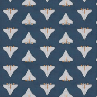 Harlequin Space Shuttle Fabric in Apricot/Navy For Sale