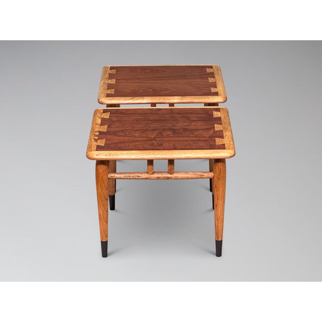 Wood Restored Pair of Lane Acclaim Small Square Snack Tables For Sale - Image 7 of 13