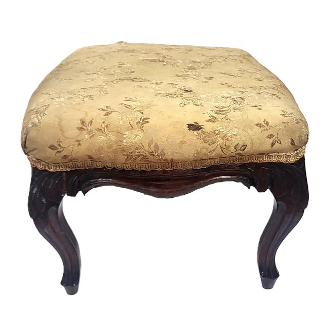 Late 19th Century American Victorian 19th C Carved Mahogany Upholstered Footstool Bench For Sale - Image 5 of 12