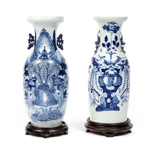 Chinese Blue Vases, 1850s, Set of 2 For Sale - Image 4 of 4