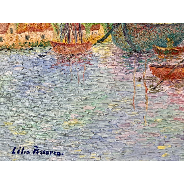 1960s Lélia Pissarro Signed Oil Painting French Harbor Port Landscape Impressionist For Sale In Los Angeles - Image 6 of 7