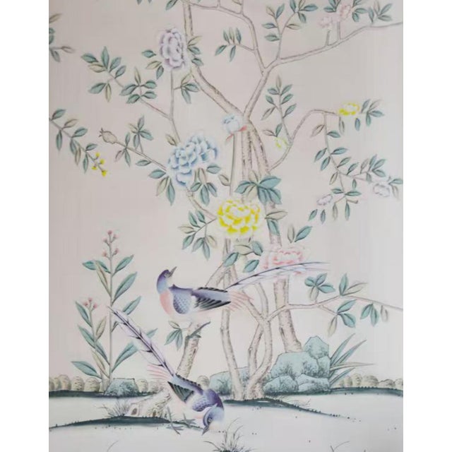 Chinoiserie Blush Pink Chinoiserie Mural | 2-Panel Hand-Painted Floral Wallpaper For Sale - Image 3 of 3