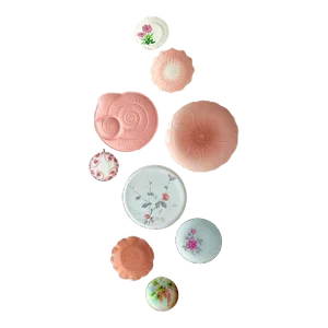 Mid Century Blush Pink & White Decorative Wall Plate Curation - Set of 9