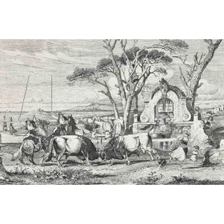 After Charles Coleman, The Bulls' Fight in Roman Countryside, Original Etching, 1992 For Sale