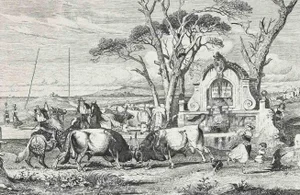 After Charles Coleman, The Bulls' Fight in Roman Countryside, Original Etching, 1992