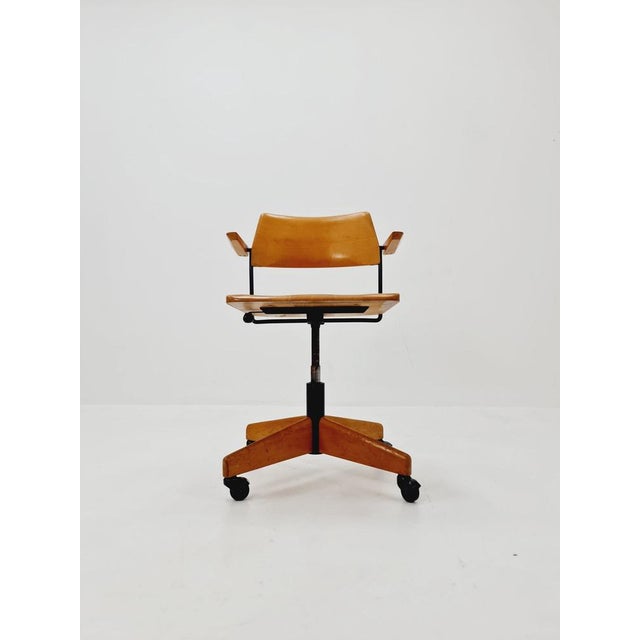 Wood Bauhaus Swivel Office Armchair in Wood from Stollgiroflex 1960s For Sale - Image 7 of 11