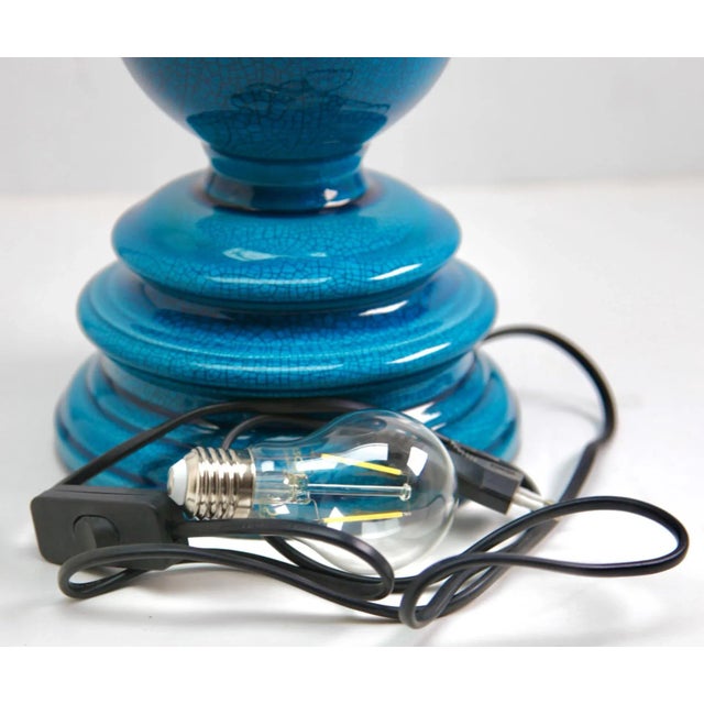 Turquoise Large Chinese Table Lamp in Turquoise Glazed Ceramic For Sale - Image 8 of 9