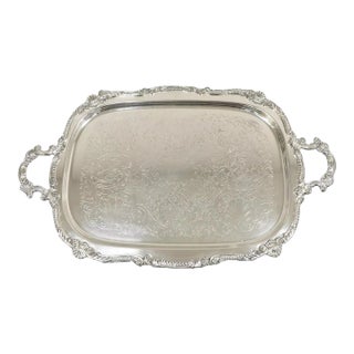 Vintage Bsc Victorian Style Silver Plated Floral Etched Serving Platter Tray For Sale