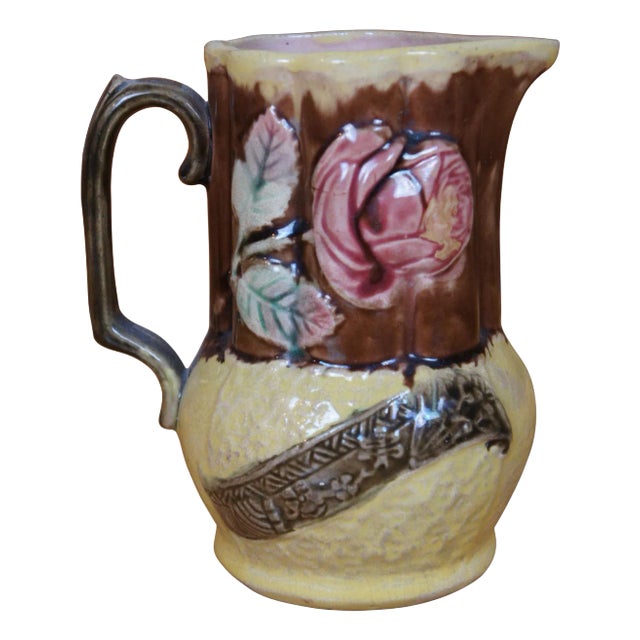 Antique English Majoilca Rose Flower Scroll Creamer Pitcher Milk Jug For Sale