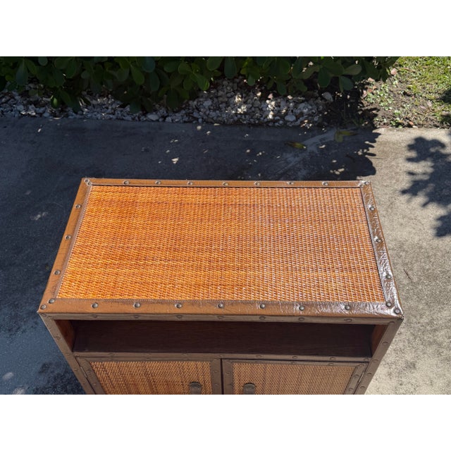 Late 20th Century Vintage Campaign Style Woven Rattan Console Cabinet For Sale - Image 5 of 12