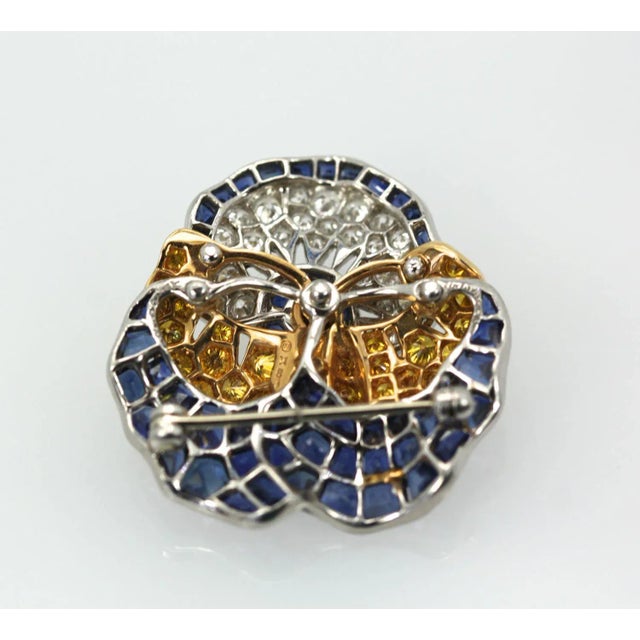 Metal 1980s Oscar Heyman Sapphire Diamond Pansy Brooch For Sale - Image 7 of 10