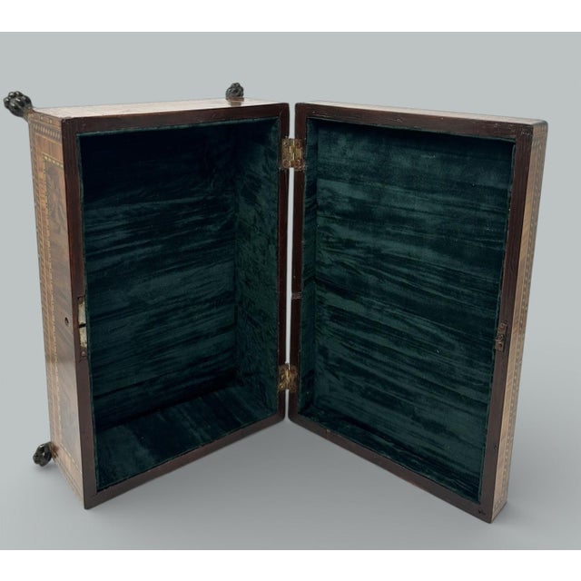 Antique English Burl Walnut Wooden Marquetry Victorian Jewelry Box 19th Century For Sale - Image 11 of 13