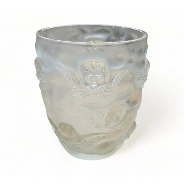 Vintage Lalique/Sabino Style Frosted Glass Cherub Putti Vase