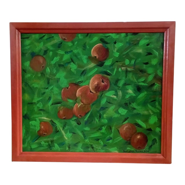 Zoriana Pavlyshyn Decorative Apples - Framed Original Painting Oil on Canvas Decor Art Impresionist Still Life For Sale