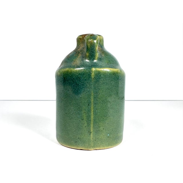 American Antique Miniature Stoneware Jug: Greenish-Blue Glazed Pottery For Sale - Image 3 of 9