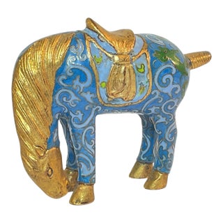 Chinese Cloisonné Grazing Horse Statue Figurine Vintage For Sale