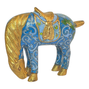 Chinese Cloisonné Grazing Horse Statue Figurine Vintage
