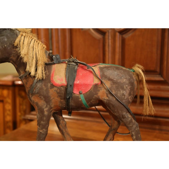 19th Century French Leather and Papier Mâché Horse Sculpture With Horsehair Mane For Sale - Image 4 of 10