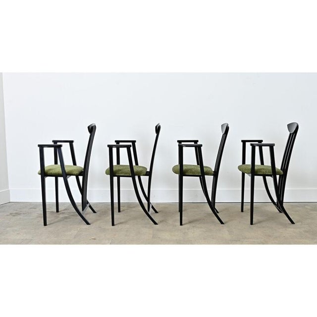 Late 20th Century Italian Vintage Set of Four Ebonized Upholstered Armchairs For Sale - Image 13 of 13