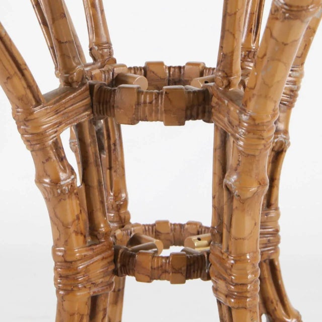 Rare painted faux bamboo brass side/dining table with glass top. Beautiful painting work, great quality and condition.