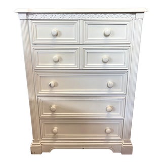 Vintage Lexington Furniture Cream-Painted Five-Drawer Tall Chest For Sale