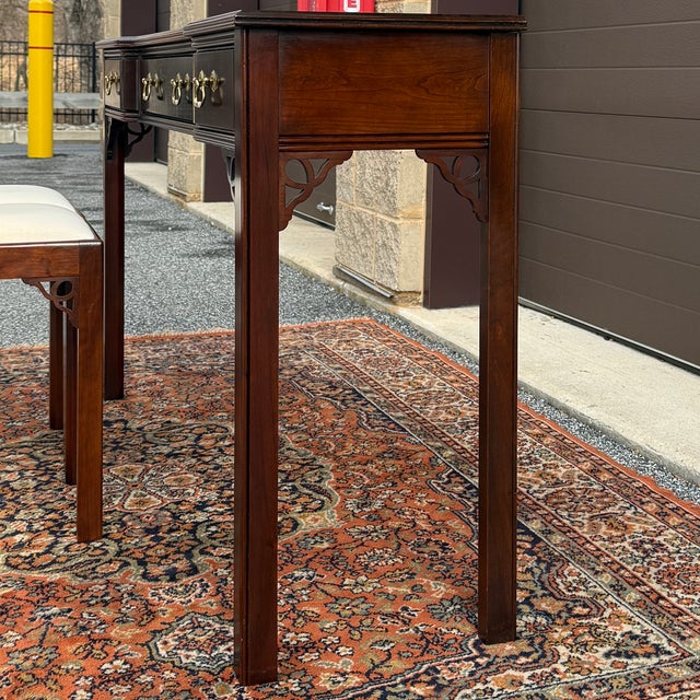 Vintage Tradition House Chippendale Solid Cherry 3 Drawer Console Table Set With Pair of Benches or Stools - 3 Pieces For Sale - Image 10 of 18