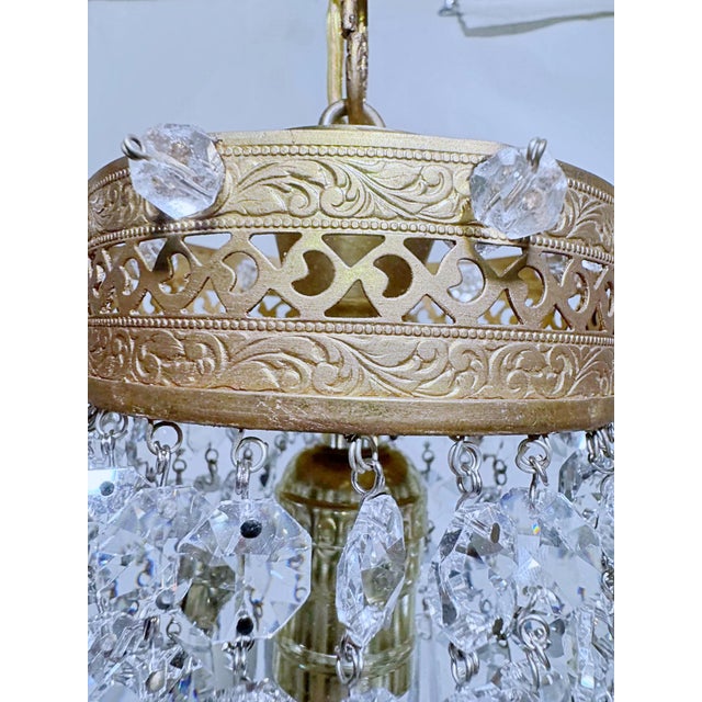 Vintage Gold Filigree Crystal Waterfall Mini Pendant Chandelier For Sale In New York - Image 6 of 8