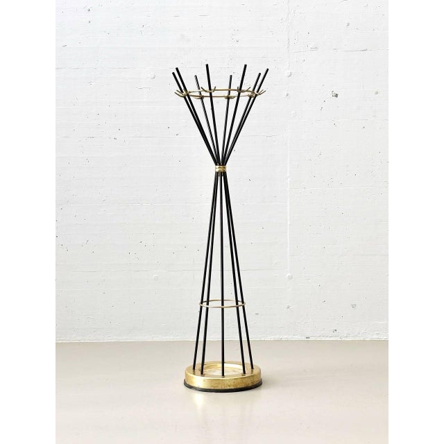 Black Italian Rotating Umbrella Stand with Brass Elements, Italy, 1950s For Sale - Image 8 of 11