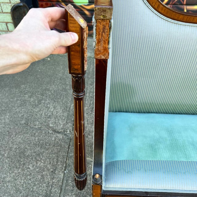 Blue Adams Style Sheraton Mahogany & Lacewood Inlaid Loveseat For Sale - Image 8 of 12