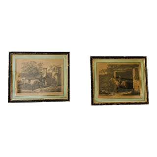 Pair of French Antique Sporting Engravings – Equestrian & Hound Scenes For Sale
