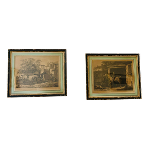 Pair of French Antique Sporting Engravings – Equestrian & Hound Scenes