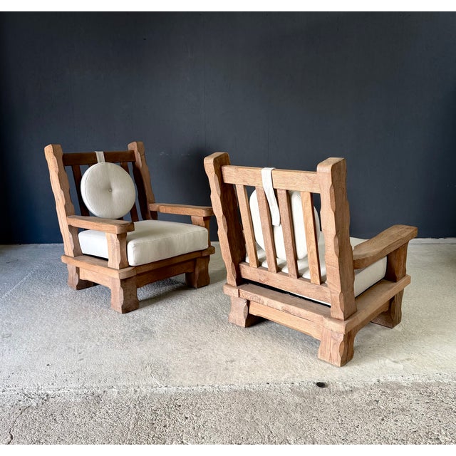 Brutalist Oak Lounge Chairs, Belgium, 1960s, Set of 2 For Sale - Image 9 of 18
