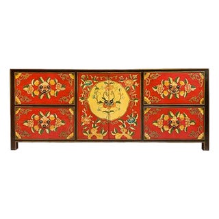 Hand Painted Motif Tibetan Sideboard For Sale