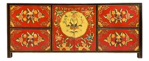Hand Painted Motif Tibetan Sideboard