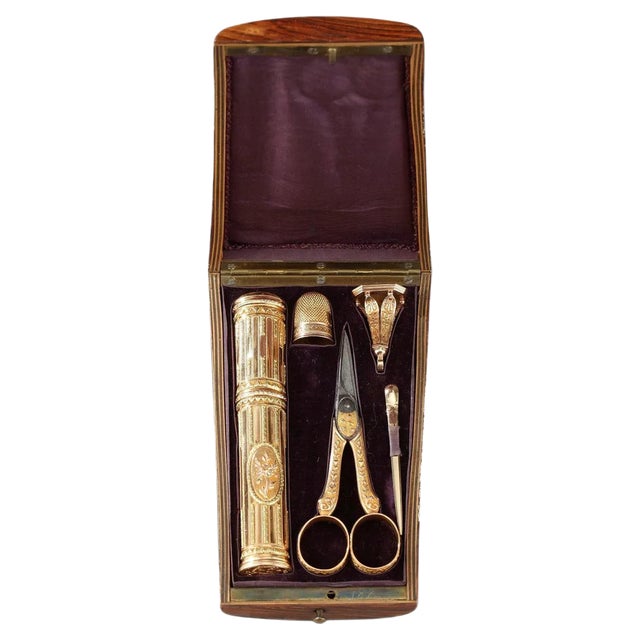 18th Century Gold Sewing Box with Wax Case For Sale