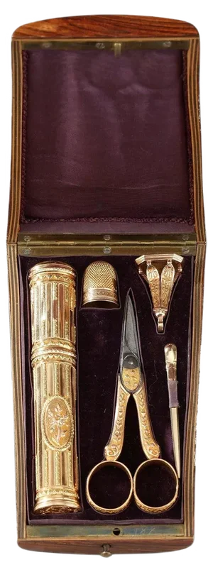 18th Century Gold Sewing Box with Wax Case