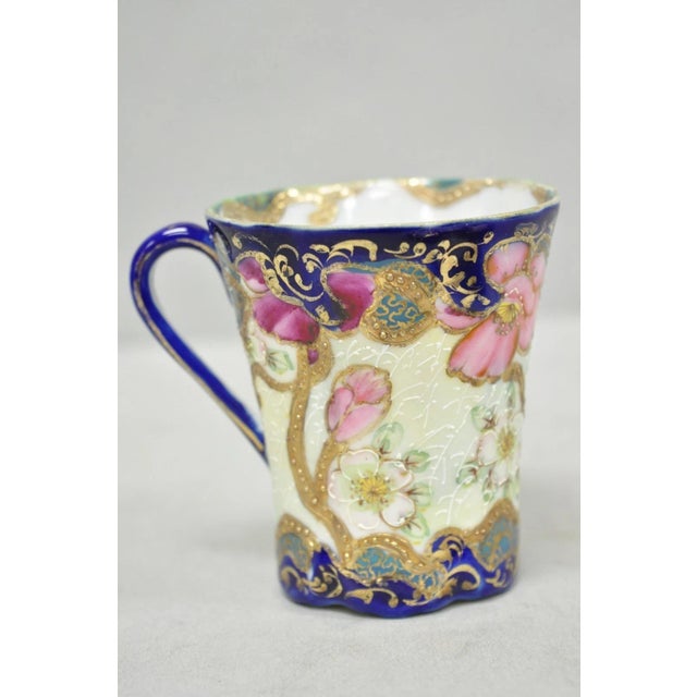 Antique Victorian Teacup & Saucer Cobalt Blue & Roses W/ Draped Gold Trim For Sale - Image 10 of 16