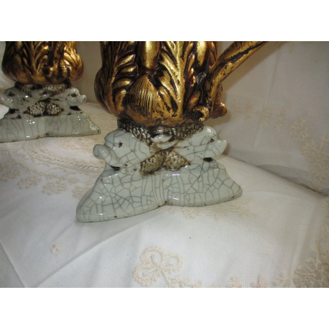 Ceramic Vintage Italy Dolphin Base & Double Snake Handle Gold & Grey Vases- a Pair For Sale - Image 7 of 13