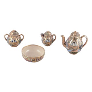Egoist Tea Set Consisting of a Teapot, Sugar Bowl, Creamer, Cup from Satsuma, Japan, Set of 4 For Sale