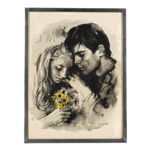 Framed Signed Sandu Liberman "Young Lovers" Gouache Watercolor