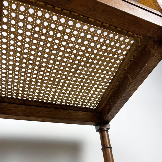 Brown Henry II Oak Chair with Cane Seat, Rattan Carved Wood Side Chair For Sale - Image 8 of 11