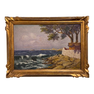 19th Century Oil on Canvas French Coastline For Sale
