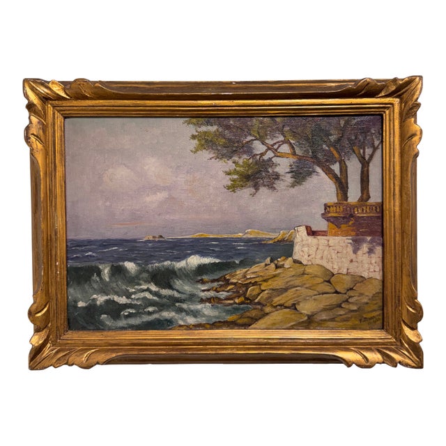 19th Century Oil on Canvas French Coastline For Sale