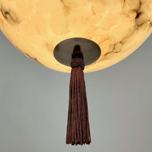 Art Deco Opaline Glass and Nickel Ball Flush Mount with Tassel, Germany, 1930s For Sale - Image 17 of 18