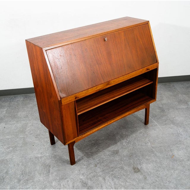 Wood Mid Century Danish Modern Secretary Desk Bureau Denmark Teak Drawer Tambour Door For Sale - Image 7 of 12