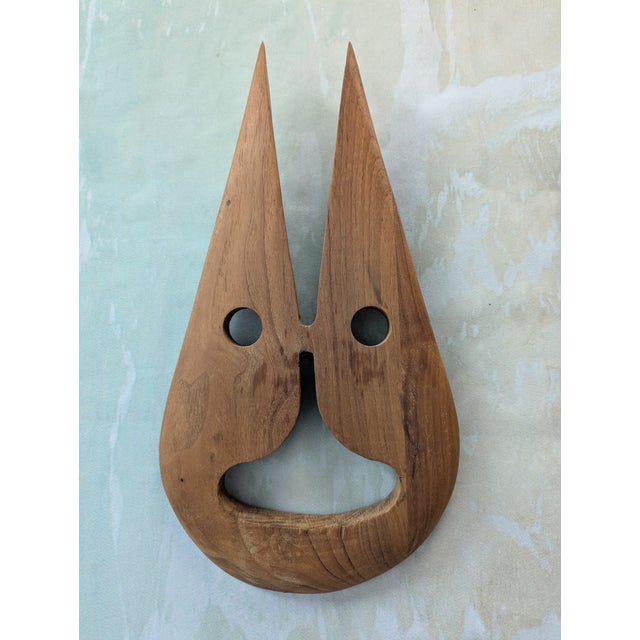 1970s Vintage Mid-Century Modern Abstract Teak Wood Wall Masks - A Pair For Sale - Image 4 of 12
