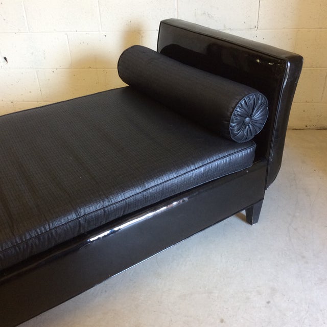 Black Patent Leather & Linen Chaise Lounge Bench Chairish